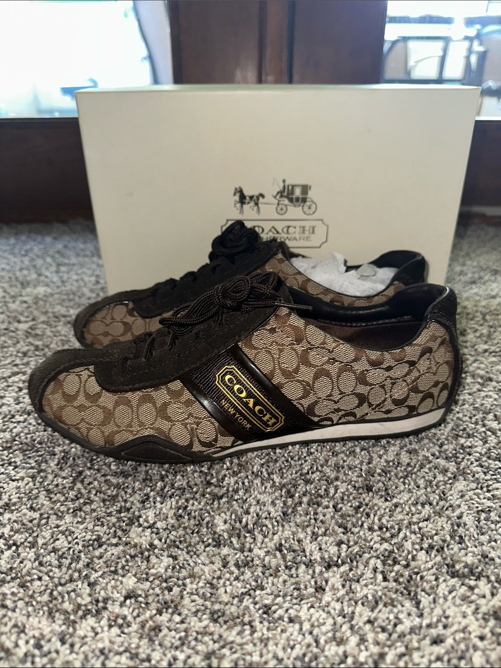 Coach Brown Signature Monogram Lace-Up Sneakers